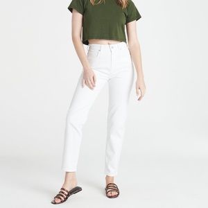 CQY BFF White Mid-Rise Straight Leg Jeans